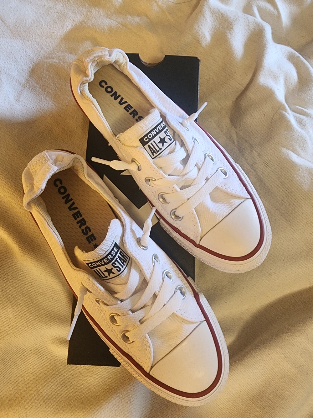 Converse White Canvas Sneakers with Red Trim